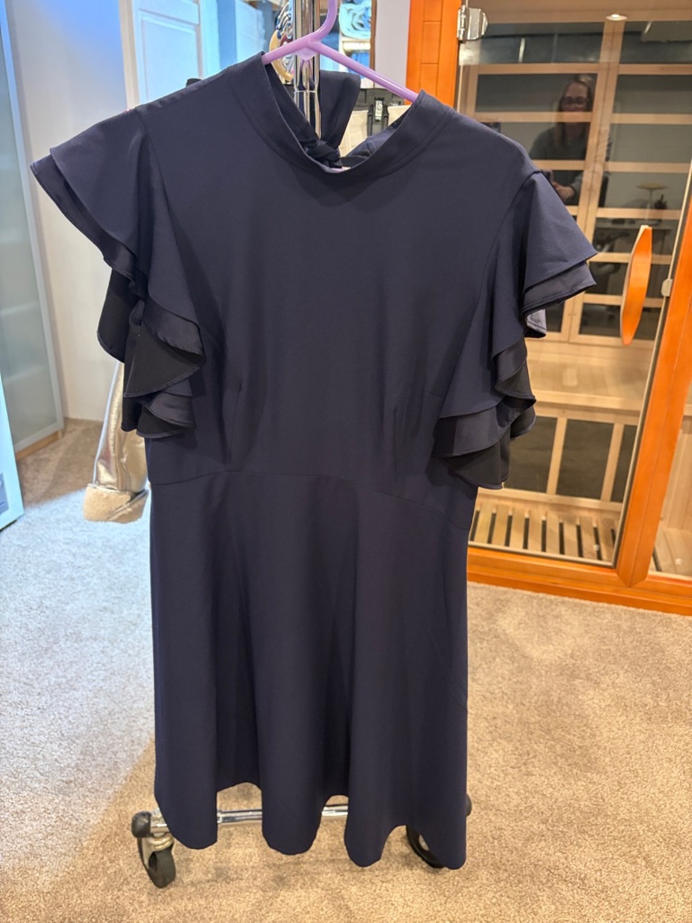 Chelsea28 Navy Ruffle Sleeve Midi Dress